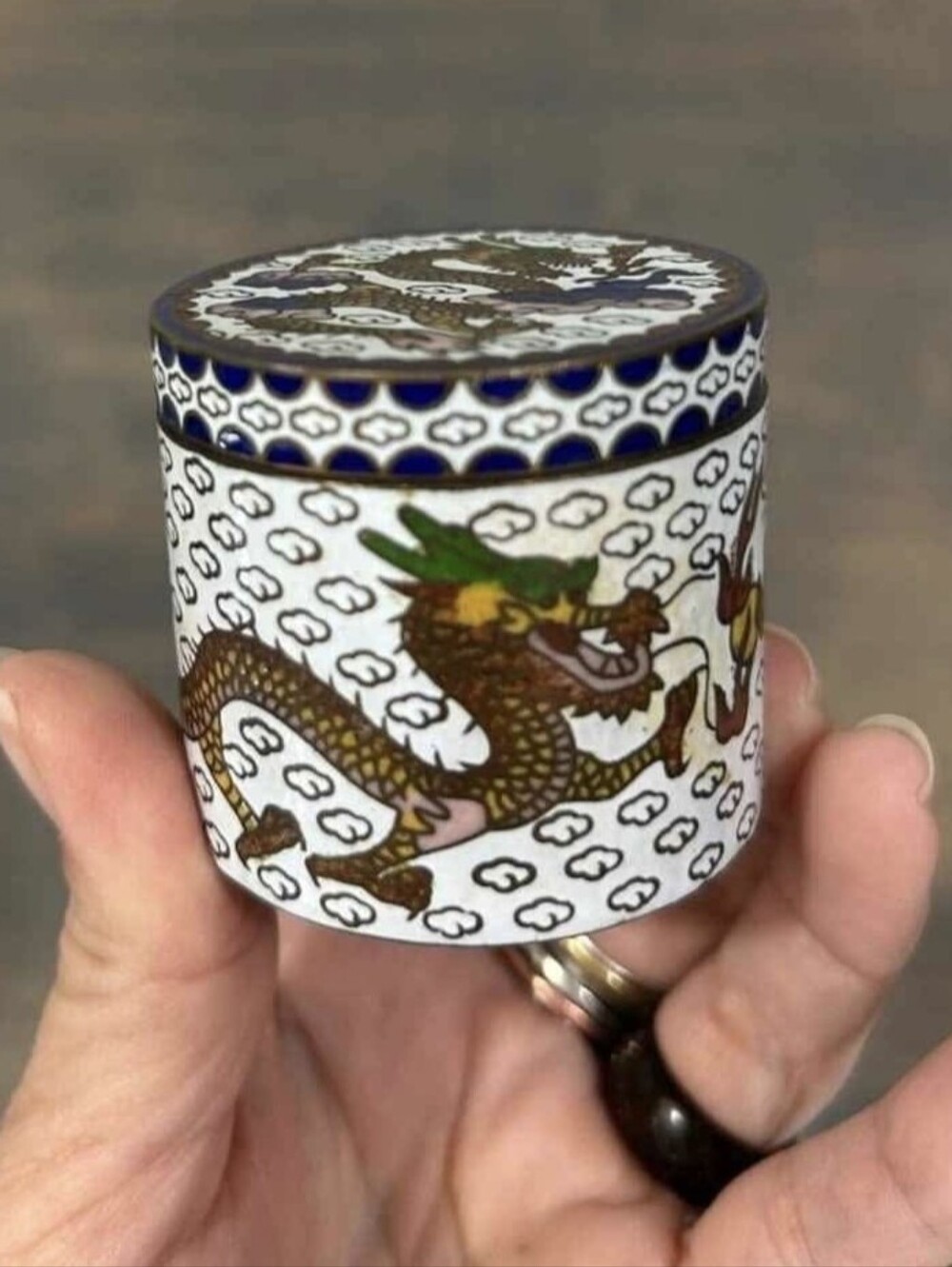 Vintage Cloisonne Dragon Snuff Jar